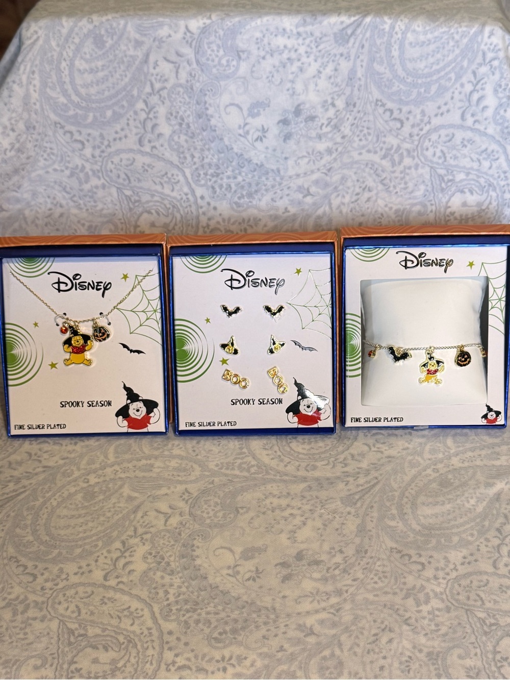 Winnie The Pooh Halloween Spooky Season Charm Bracelet, Necklace, 3 Stud Earring